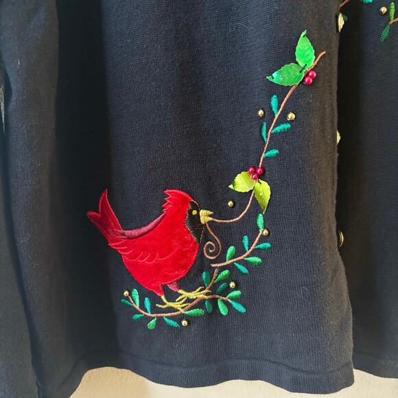 Red Cardinal Embroidered Winter Holiday Cardigan - Picture 5 of 7